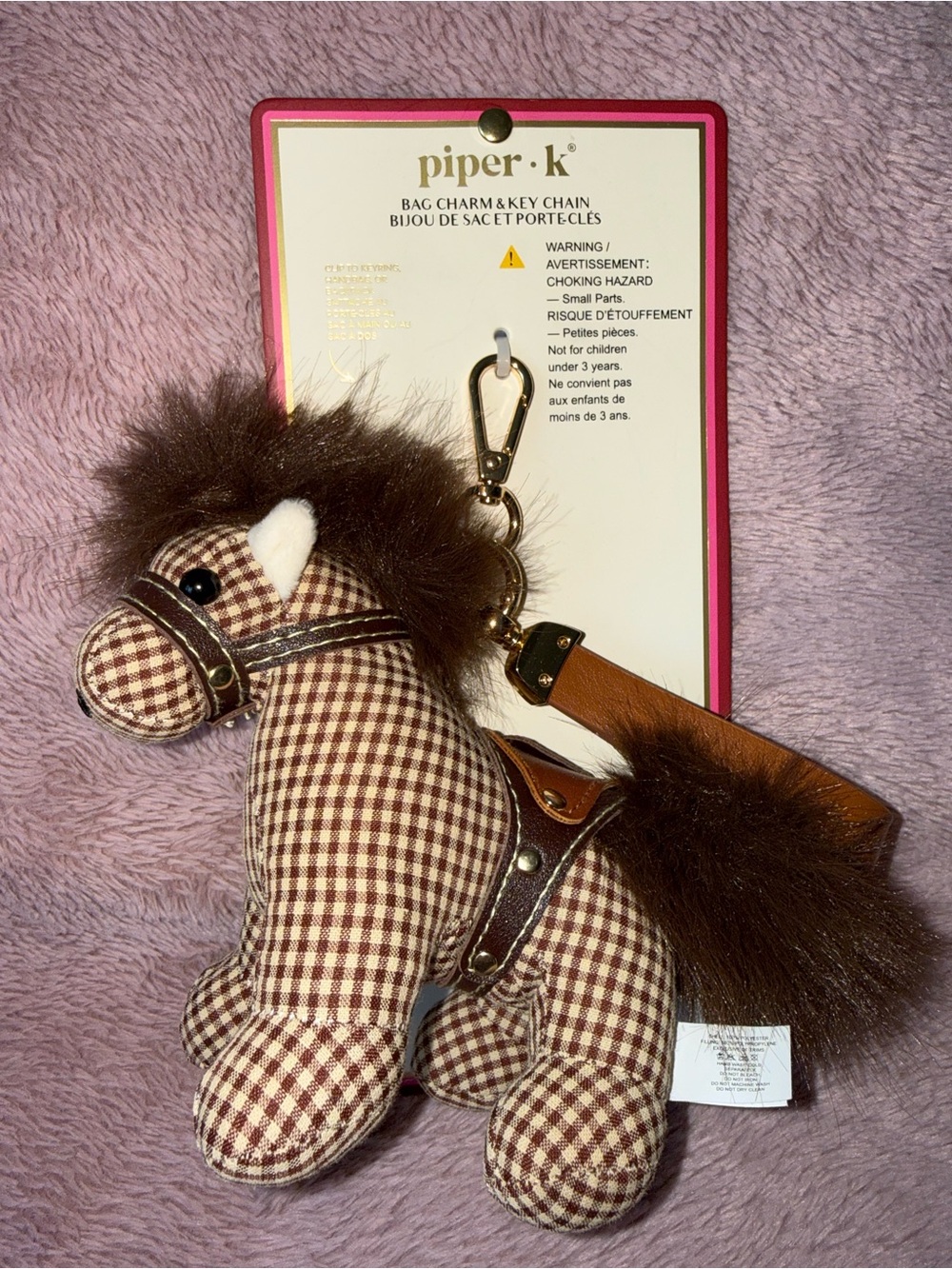 🐎 Piper K Brown Gingham Pony Bag Charm & Key Chain